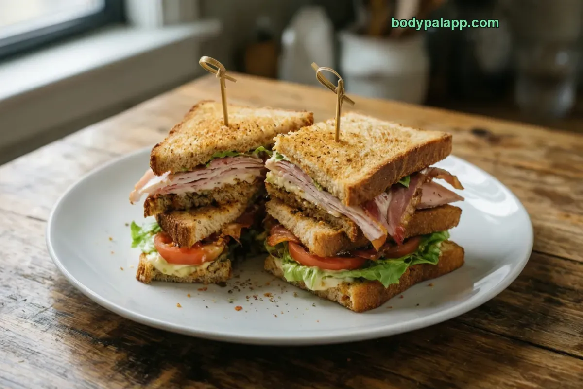 Club sandwich, on white bread