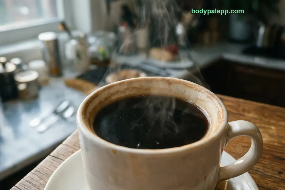 Black coffee, brewed, no milk or sugar
