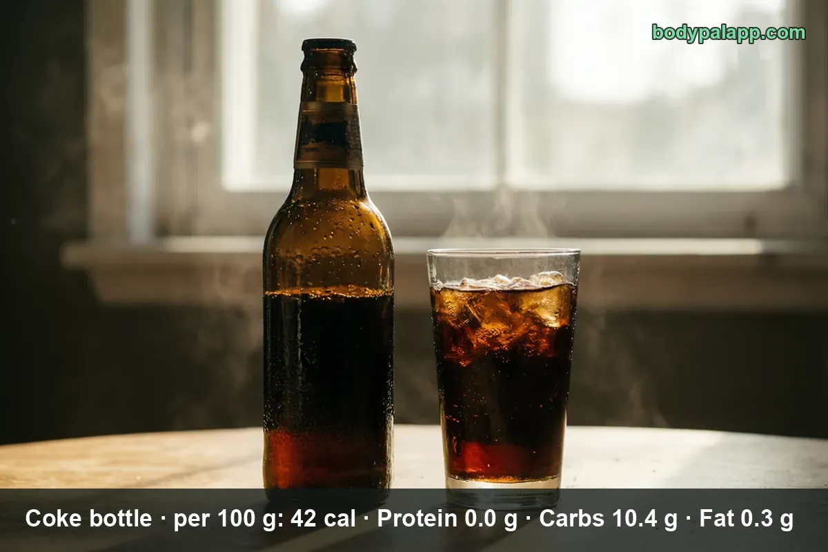 Brown glass bottle with a blank dark label beside a glass of cola with ice