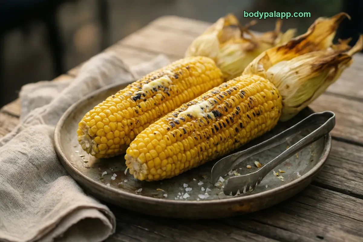 Grilled corn on the cob, grilled, no butter added