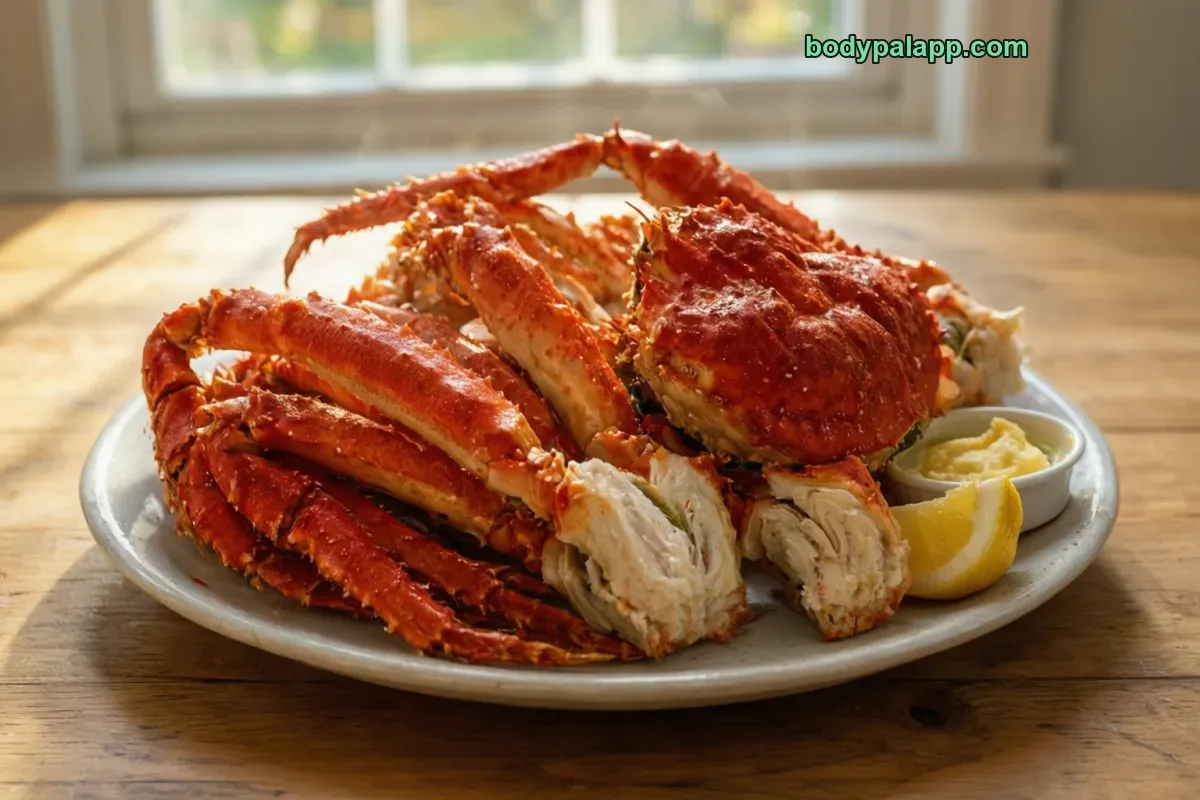 Crab legs, Alaska king, cooked meat