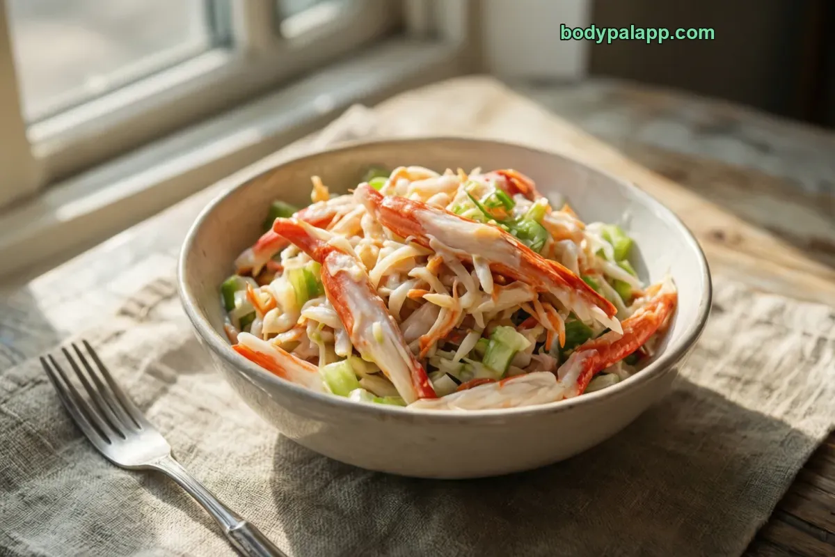 Imitation crab salad, made with imitation crab