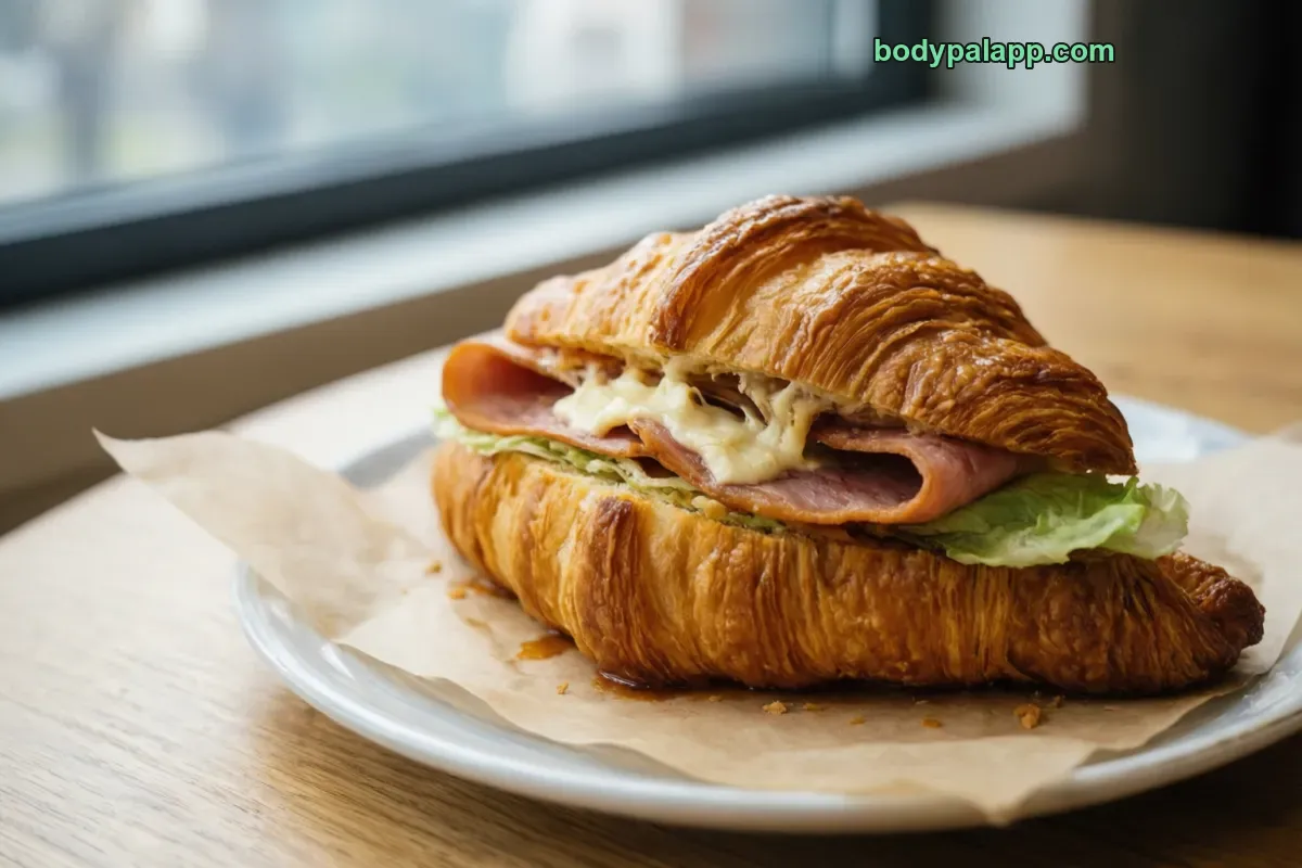 Croissant sandwich, egg sandwich on croissant