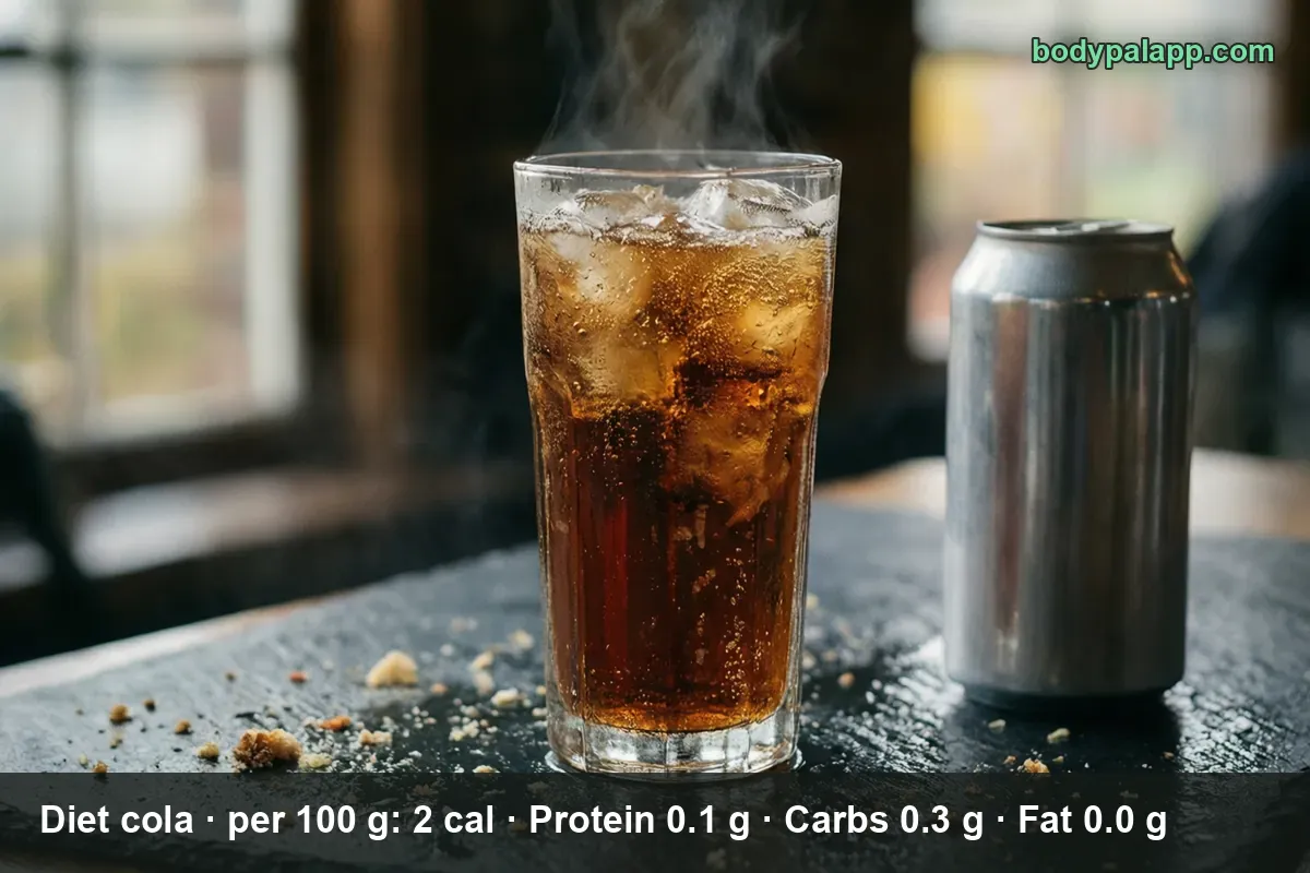 Tall glass of cola over ice beside a plain silver can on a dark table