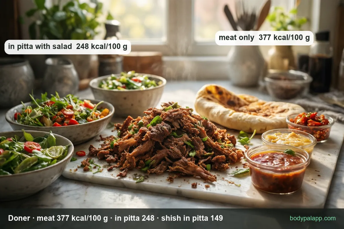 Doner kebab variants calories comparison