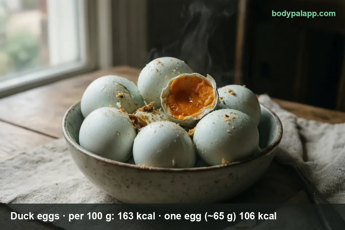 Duck eggs - ~106 kcal each