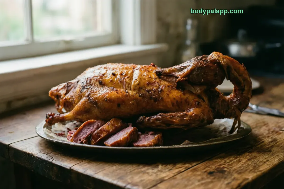 Duck, roasted, meat and skin