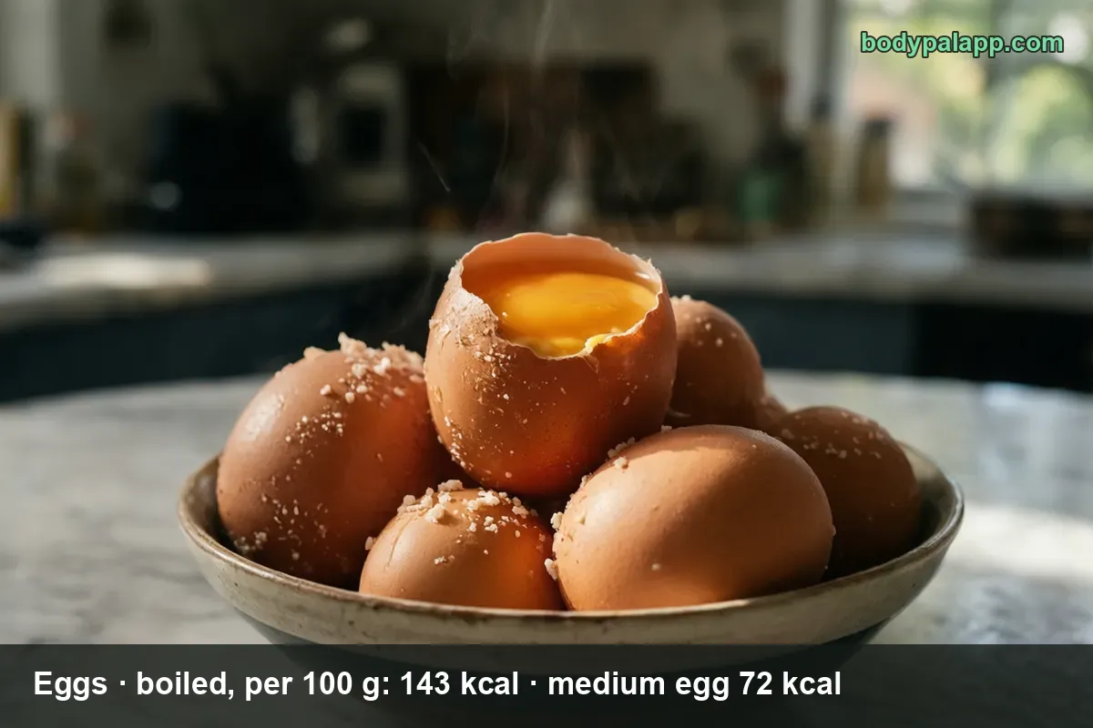 Eggs - 72 kcal per boiled medium egg