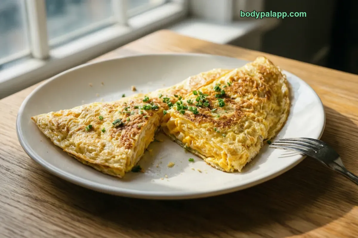 Egg omelette, packaged, per label