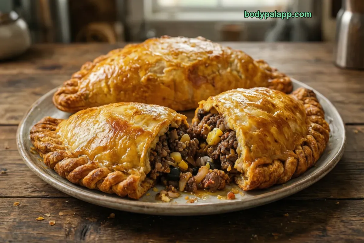 Beef empanada, beef filling, prepared