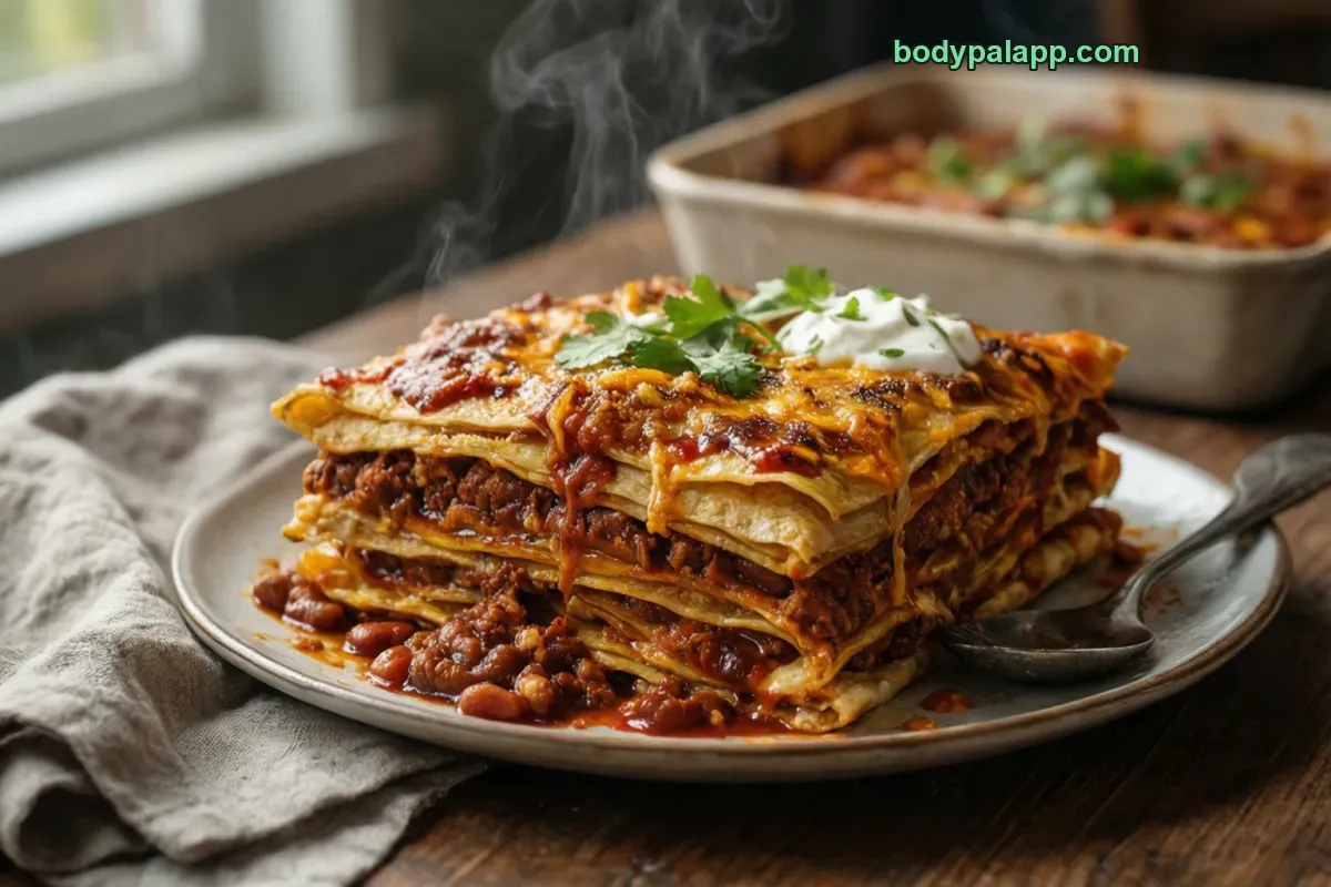 Enchilada casserole, packaged, per label