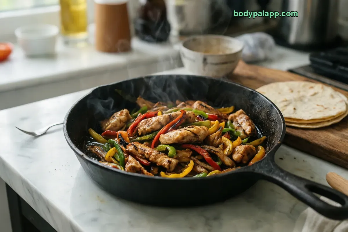 Fajita, cooked, with tortilla