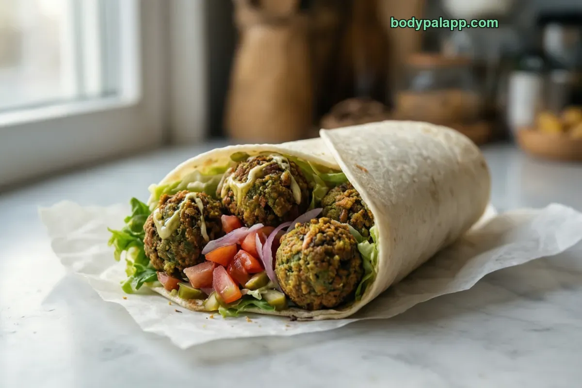 Falafel wrap, falafel sandwich in pita