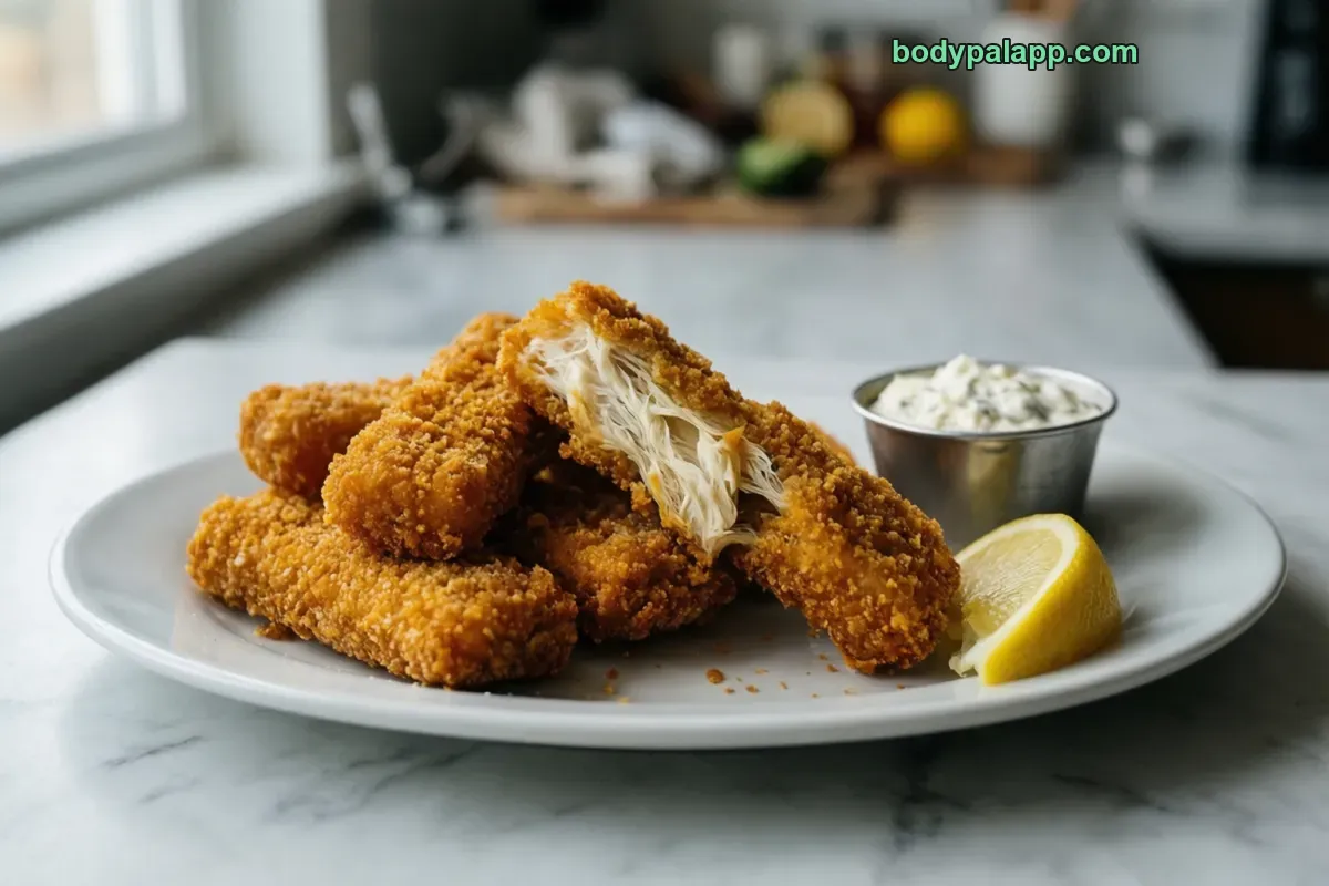 Fish stick, frozen, prepared
