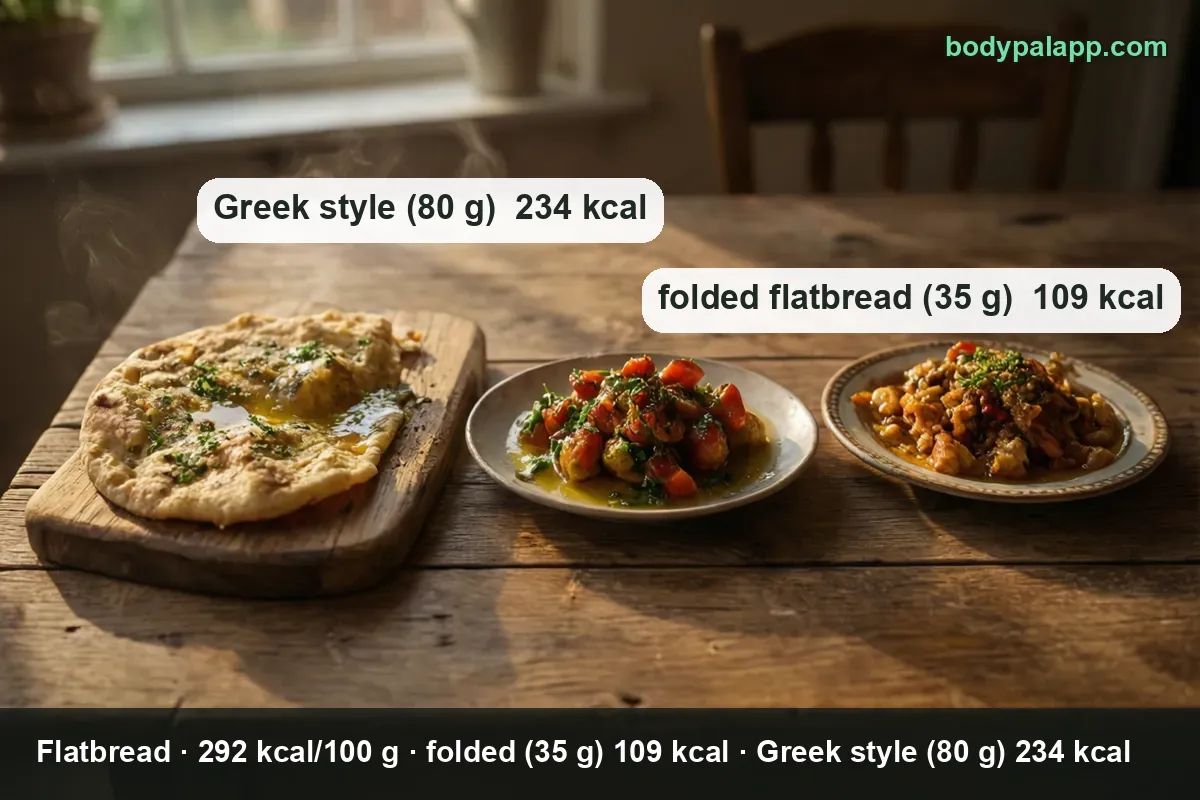 Flatbread variants calories comparison - folded, Greek style and thins