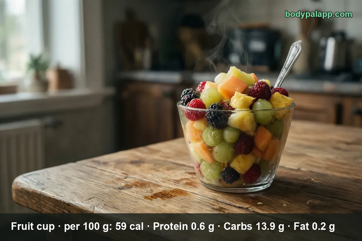 Glass bowl of fruit cup with a spoon