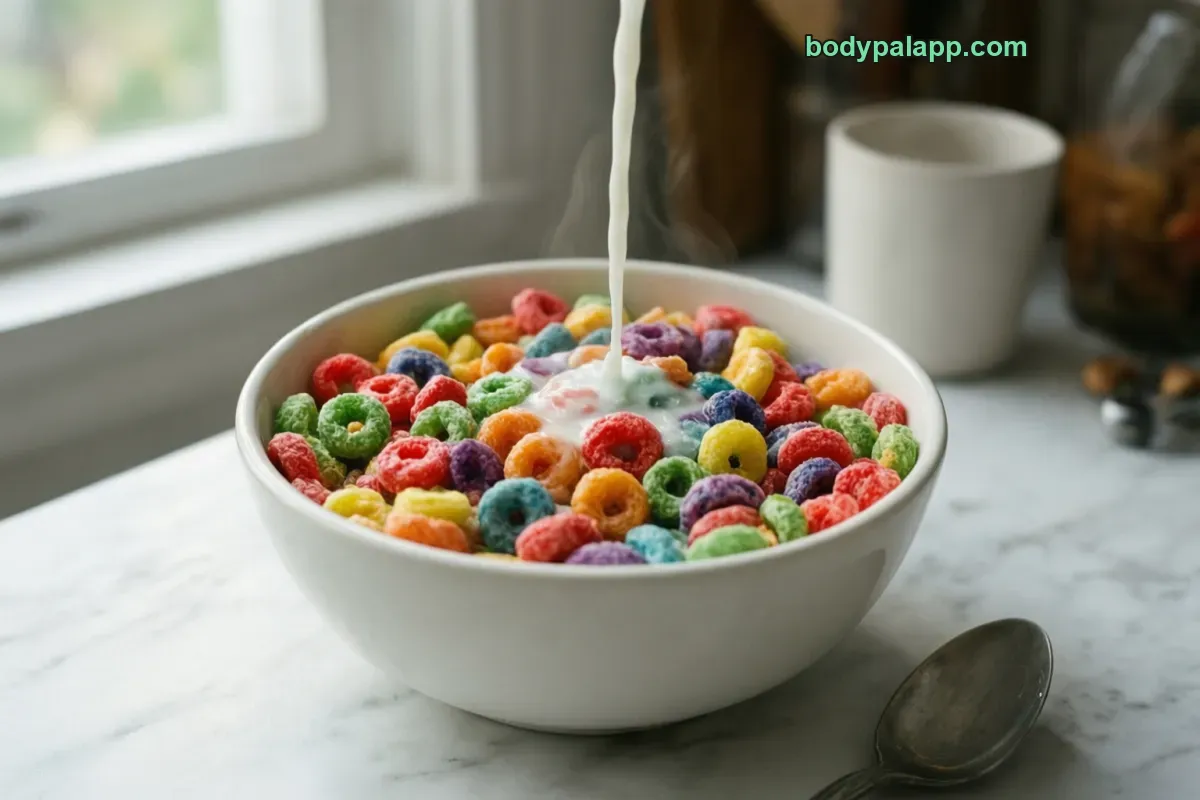 Fruit loops, packaged, per label
