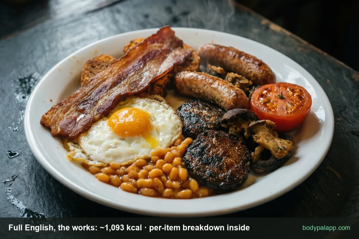 Full English breakfast - about 1,093 kcal the works