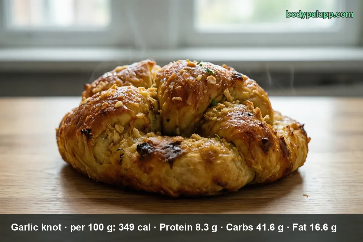 Large baked garlic knot brushed with butter and topped with parmesan and parsley