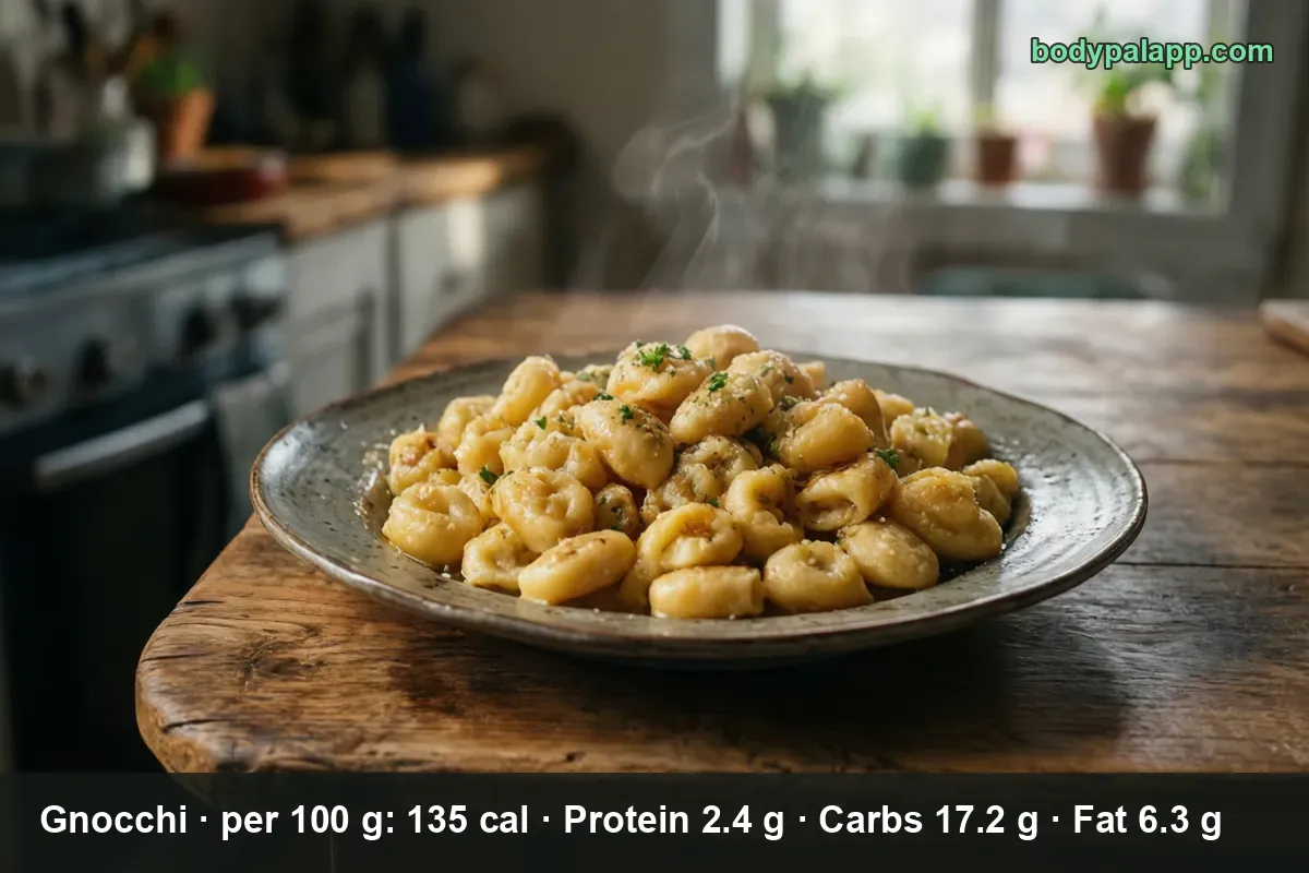 Cooked potato gnocchi, small soft dumplings served hot