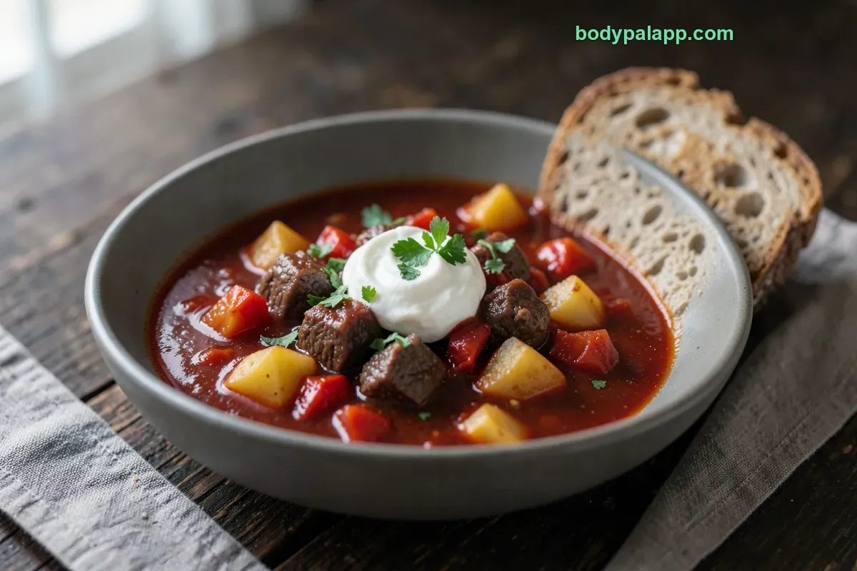 Gulaschsuppe, verzehrfertig, mit Rindfleisch