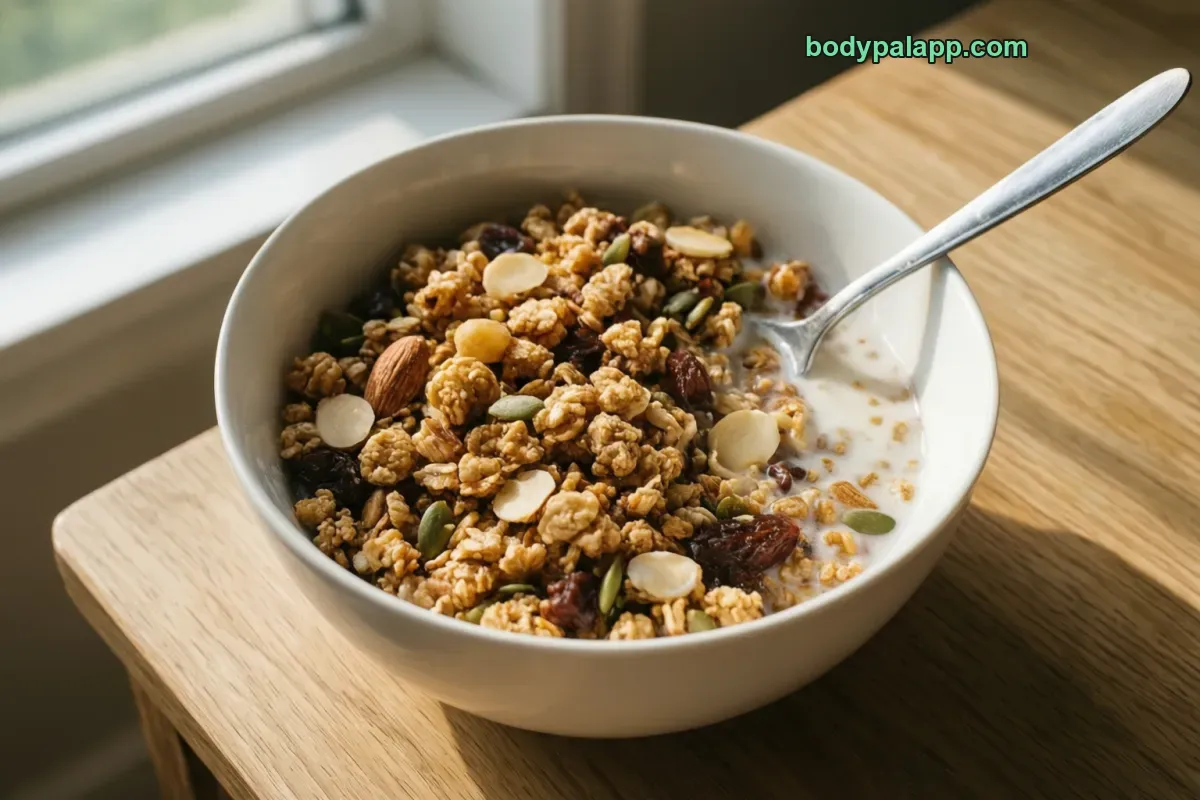 Granola cereal, ready-to-eat, higher sugar