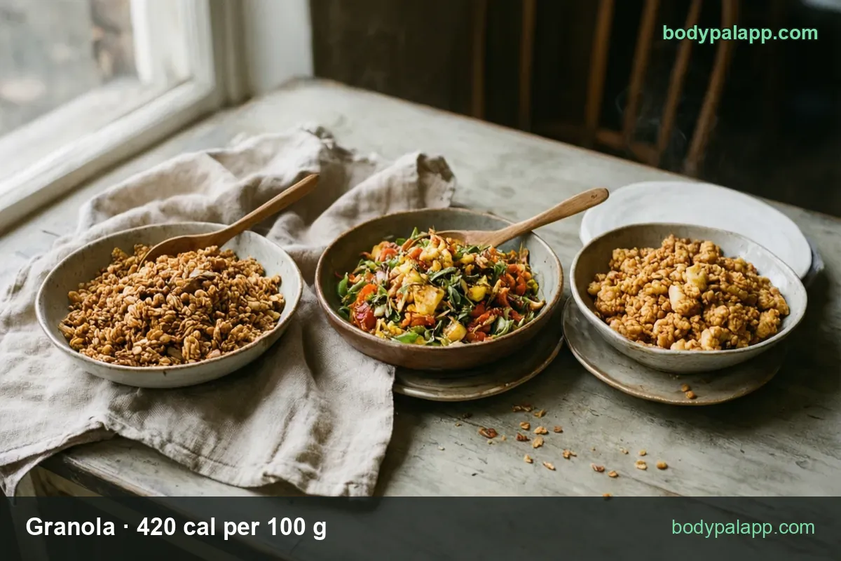 Granola with portion chips: 1/2 cup (55 g) 231 cal and 1/3 cup (30 g) 126 cal