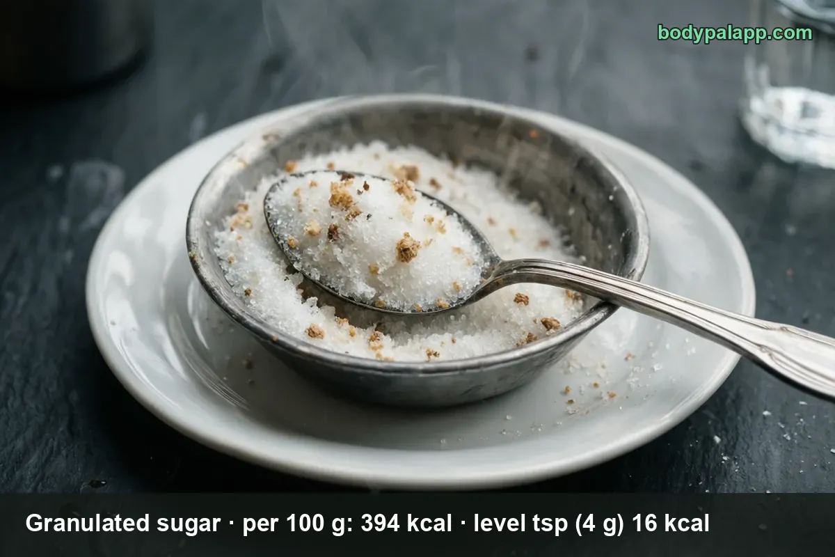 Granulated sugar - 16 kcal per level teaspoon