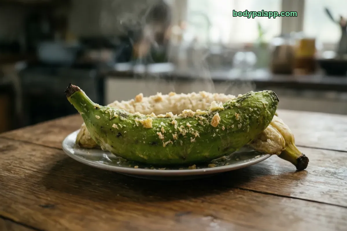 Green banana, raw, unripe