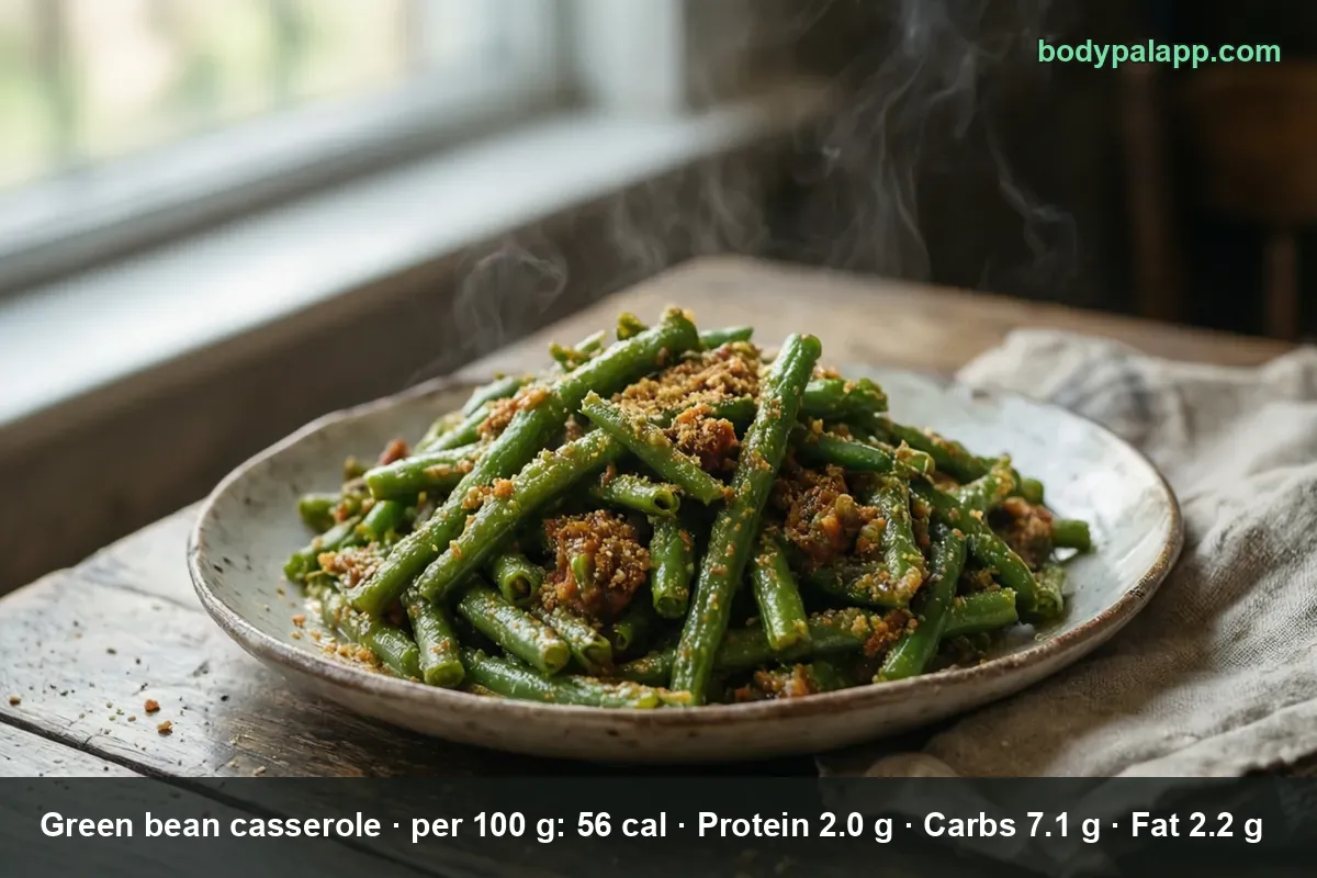 Plate of green beans topped with golden breadcrumbs and steaming, without creamy sauce or fried onions