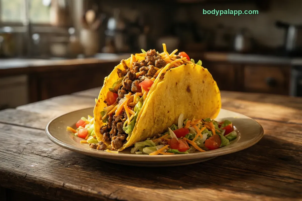Ground beef taco, corn tortilla, with cheese