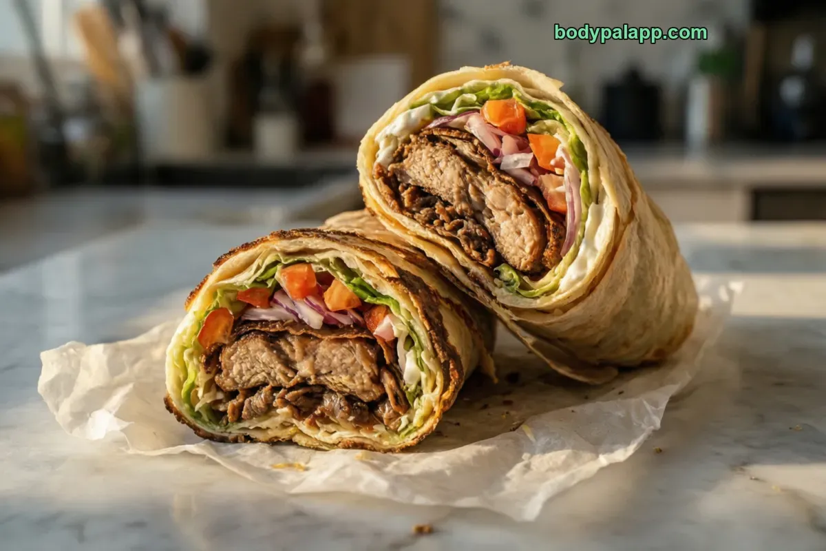 Gyro wrap, meat, pita and toppings