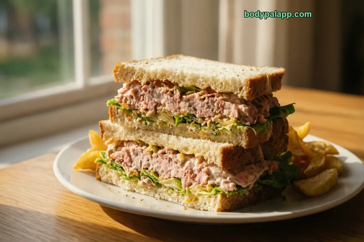 Ham salad sandwich, on white bread