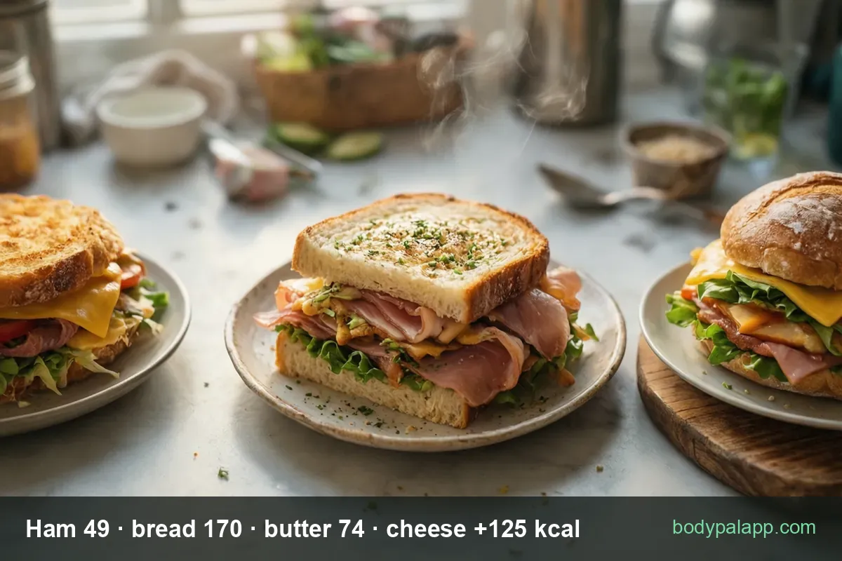 Ham sandwich variants calories comparison