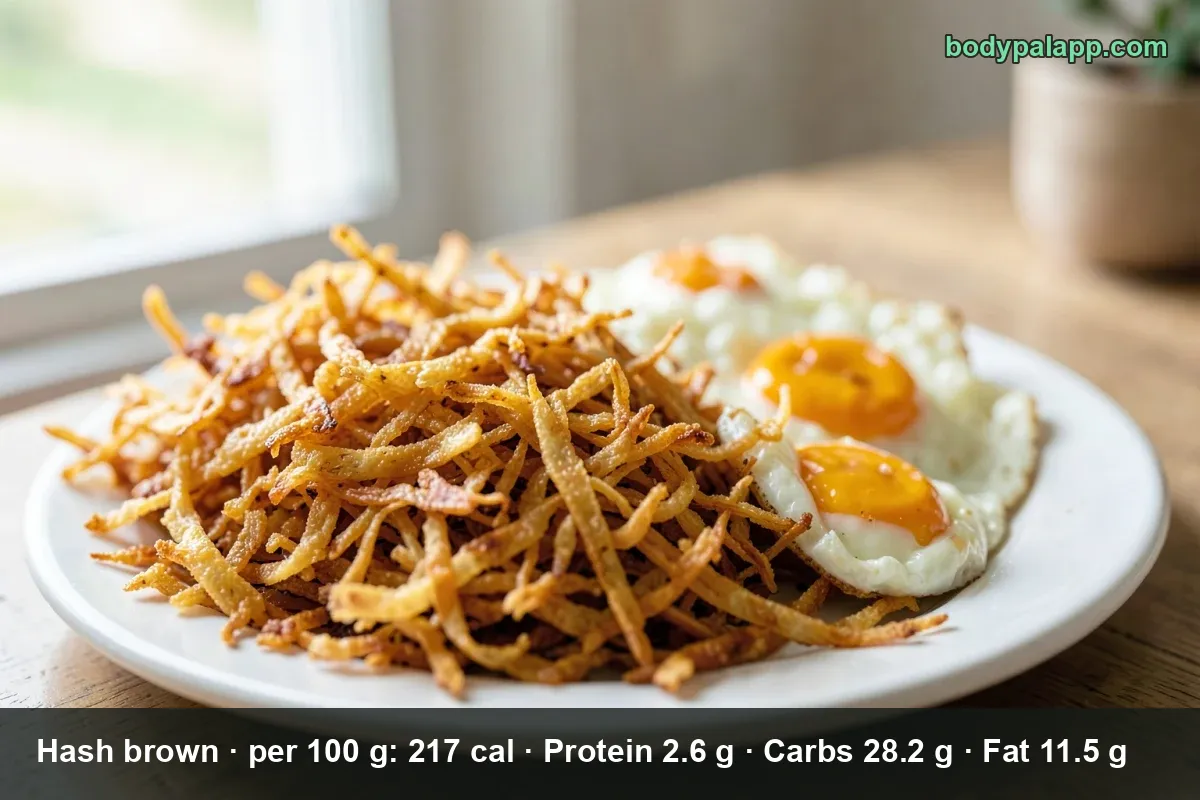 Three golden crispy hash brown patties steaming on a plate