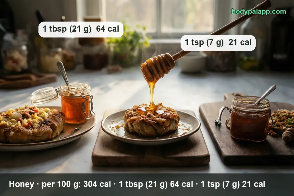 A biscuit with honey, a small honey jar with a spoon, and a jar of honey with walnuts