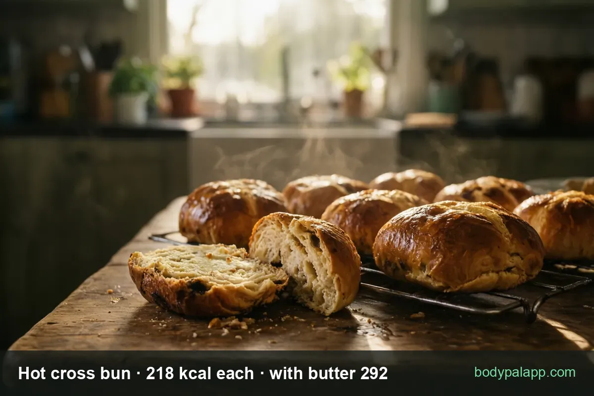 Hot cross bun - 218 kcal each