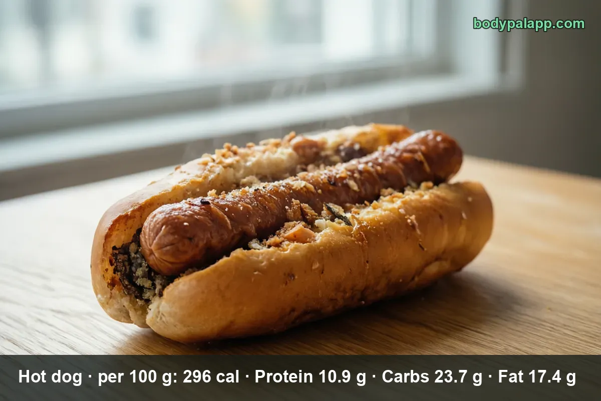 Hot dog in a bun topped with a sprinkling of crumbs, no sauce