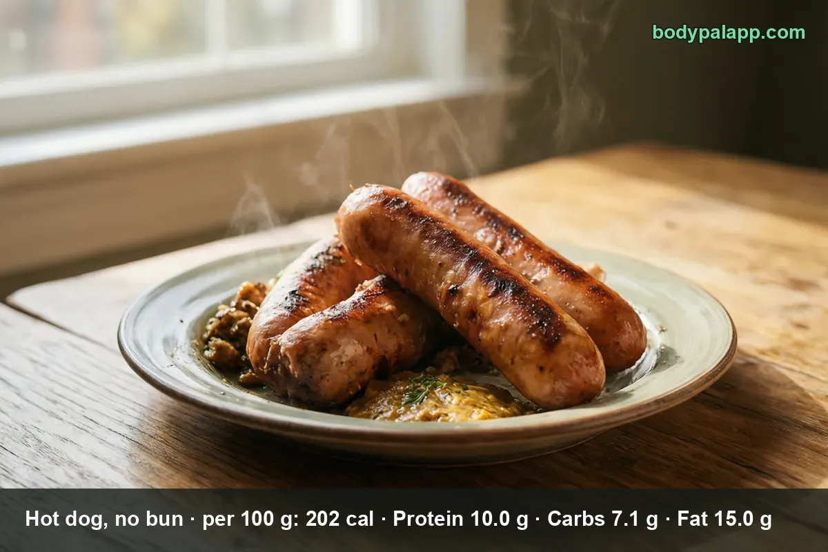 Three grilled hot dogs without buns on a plate with mustard and a light garnish, steam rising.