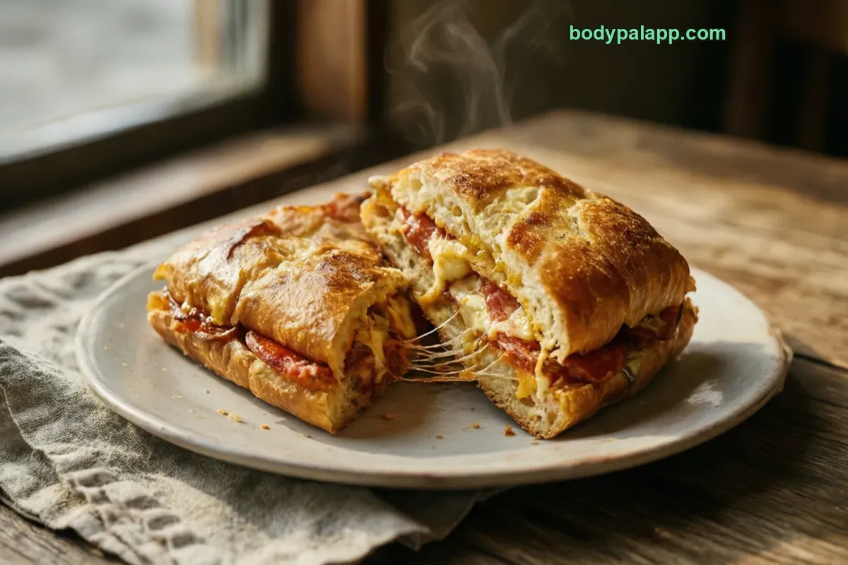 Hot pocket, frozen sandwich, heated