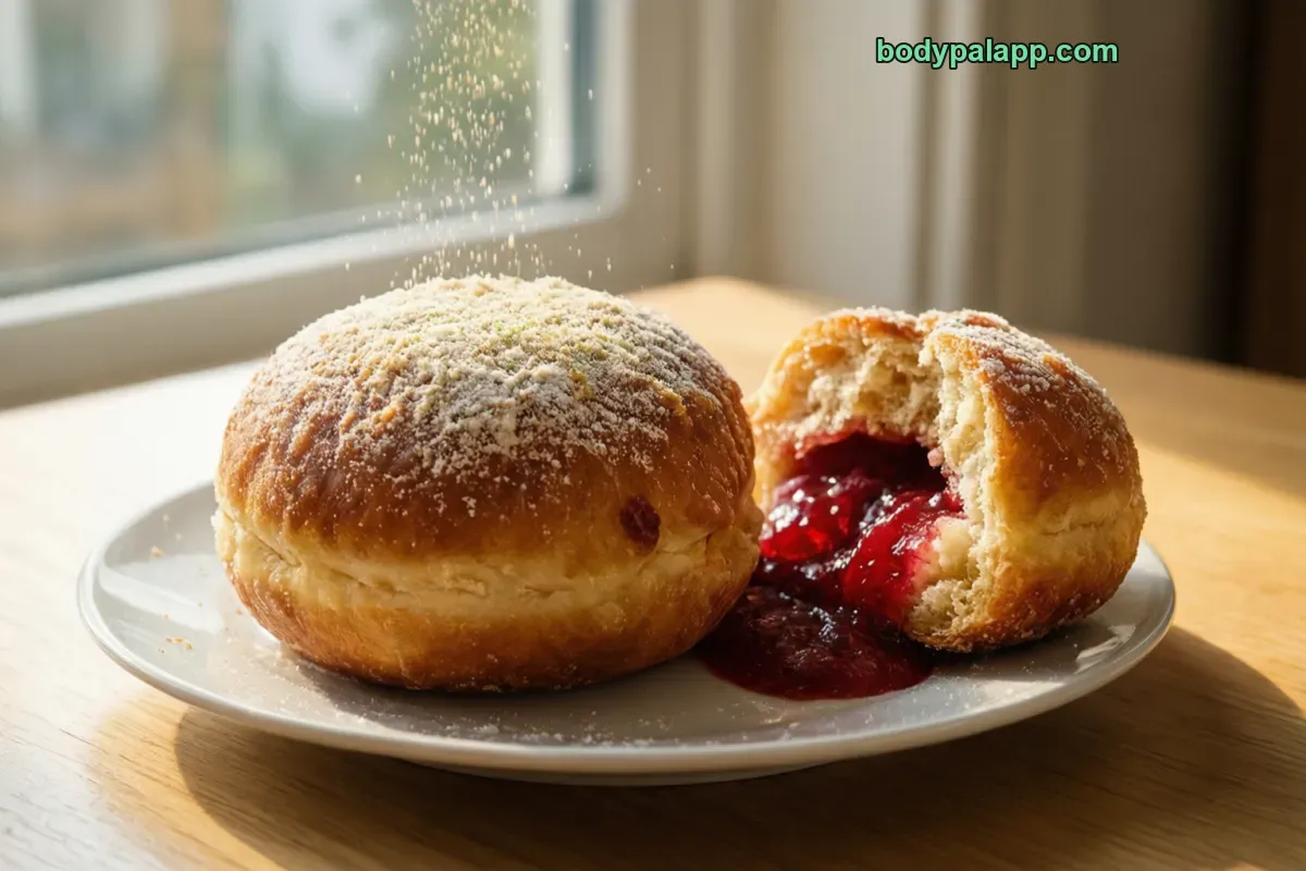 Jelly donut, yeast-leavened, jelly filled