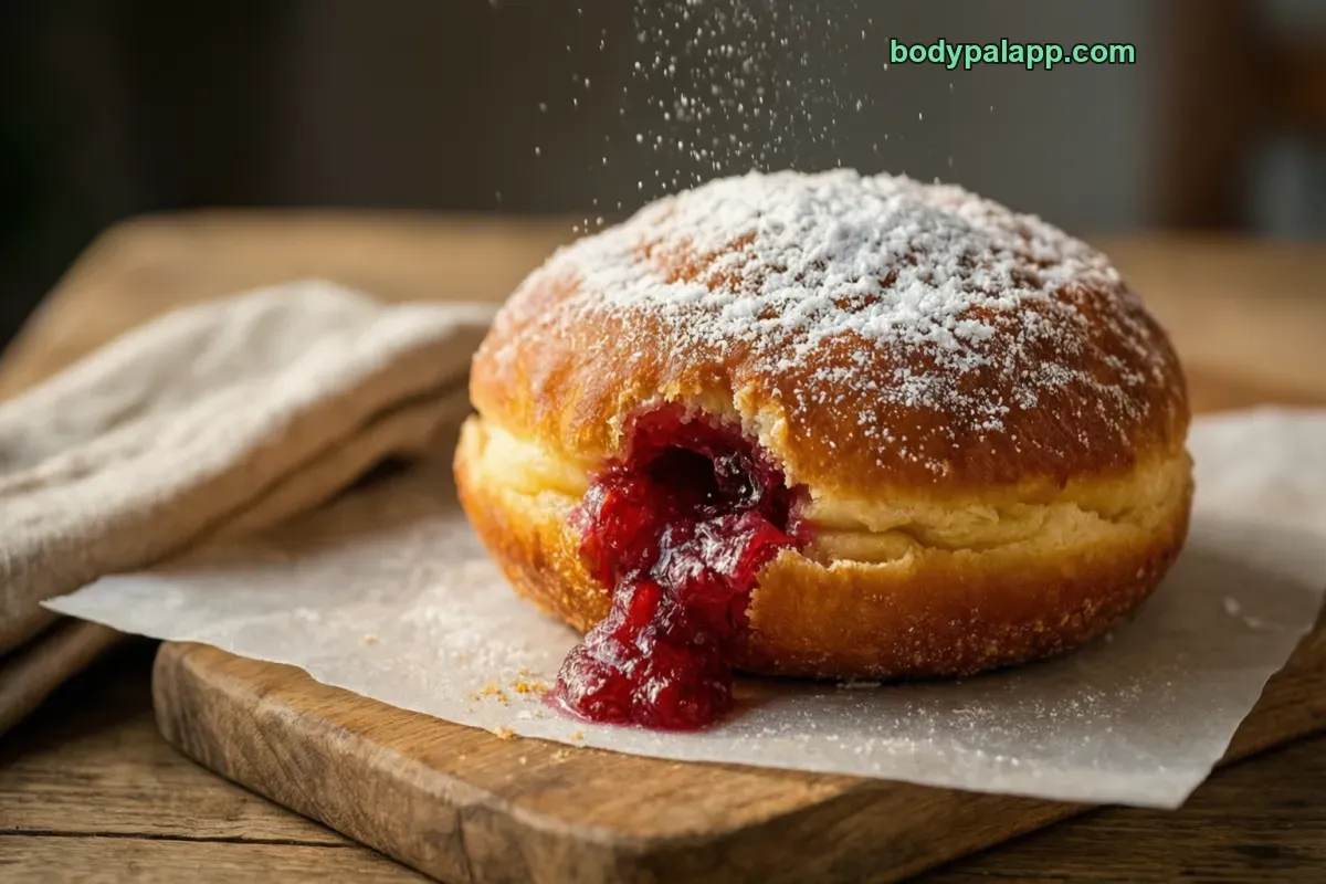 Jelly doughnut, yeast-leavened, jelly filled