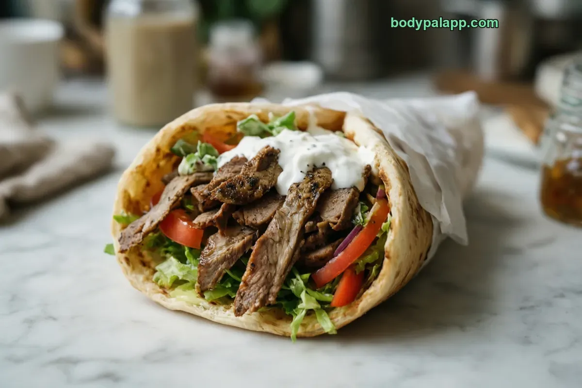 Lamb gyro, fast food, meat in pita