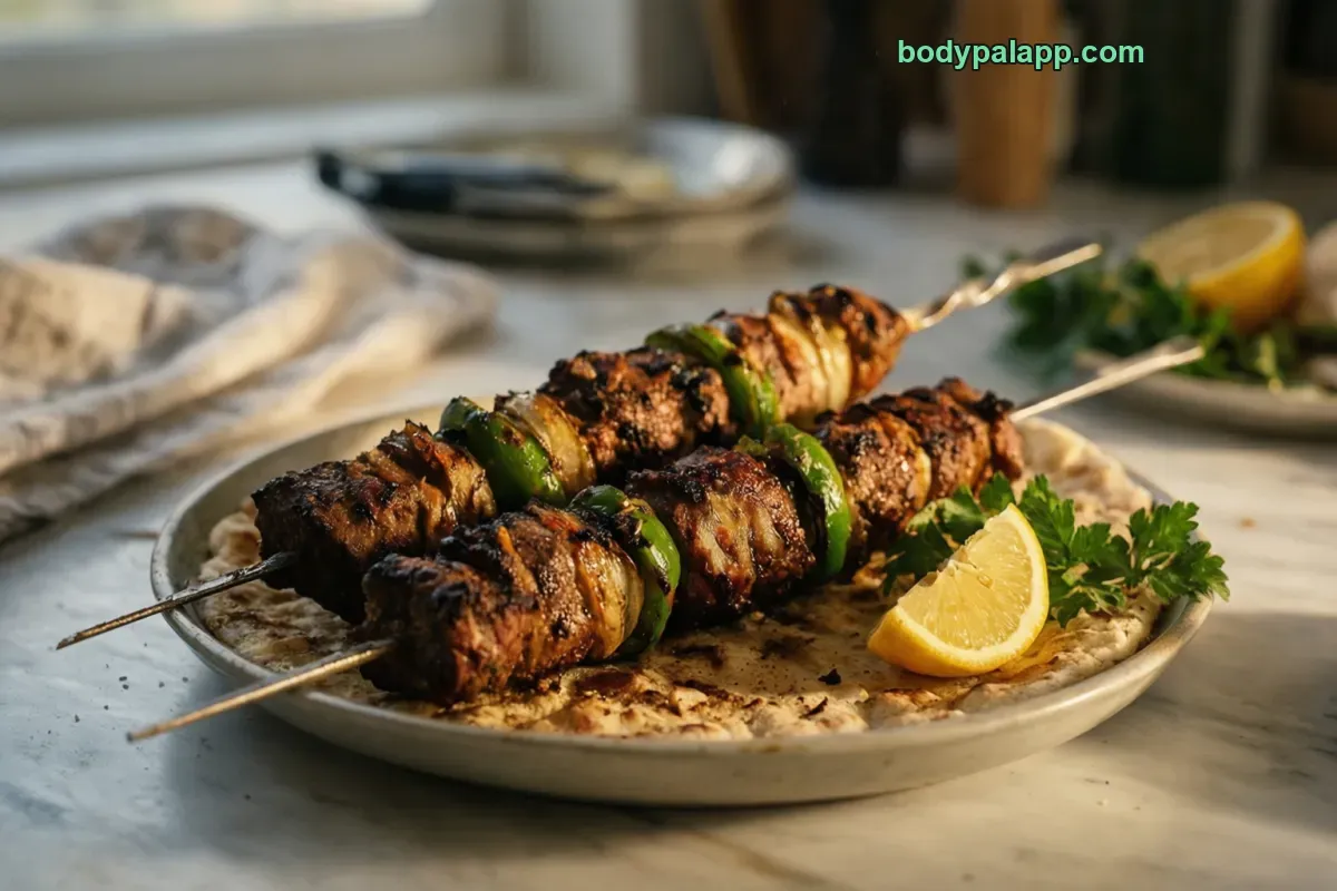 Lamb kebab, ground lamb, broiled