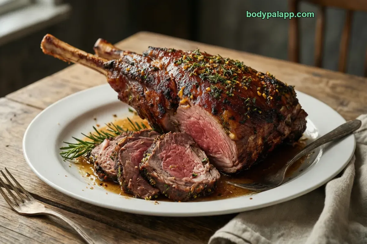 Lamb roast, roasted, lean and fat