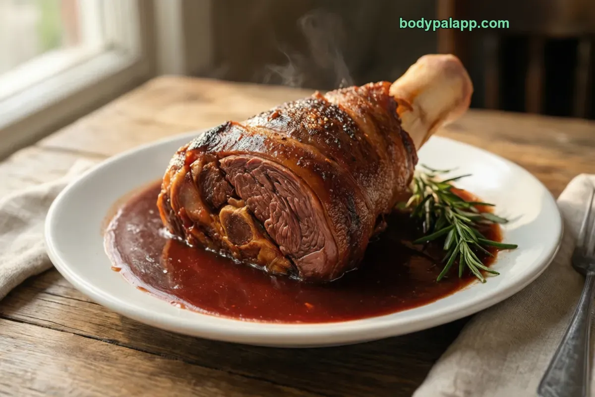Lamb shank, roasted, lean and fat