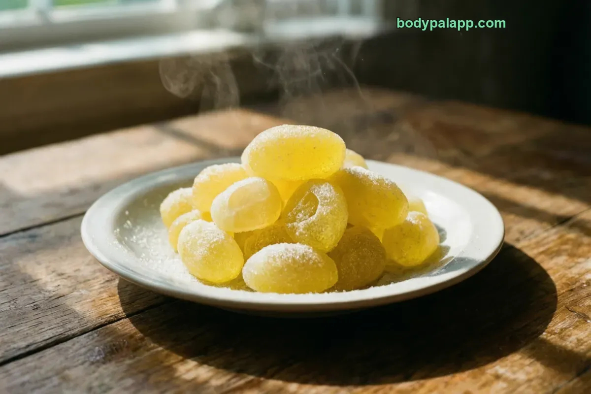 Lemon drop, hard candy, lemon flavored