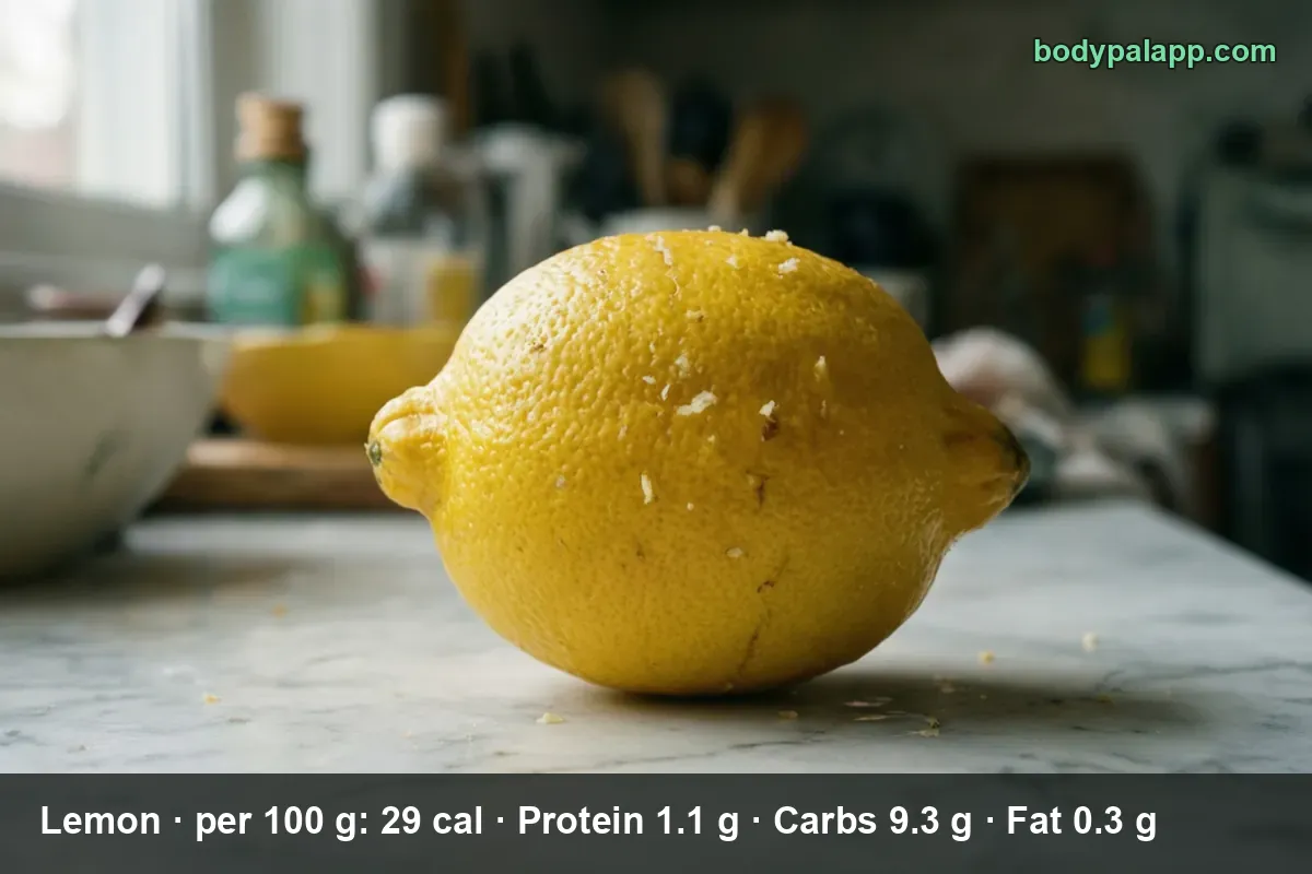 One whole fresh lemon on a marble countertop