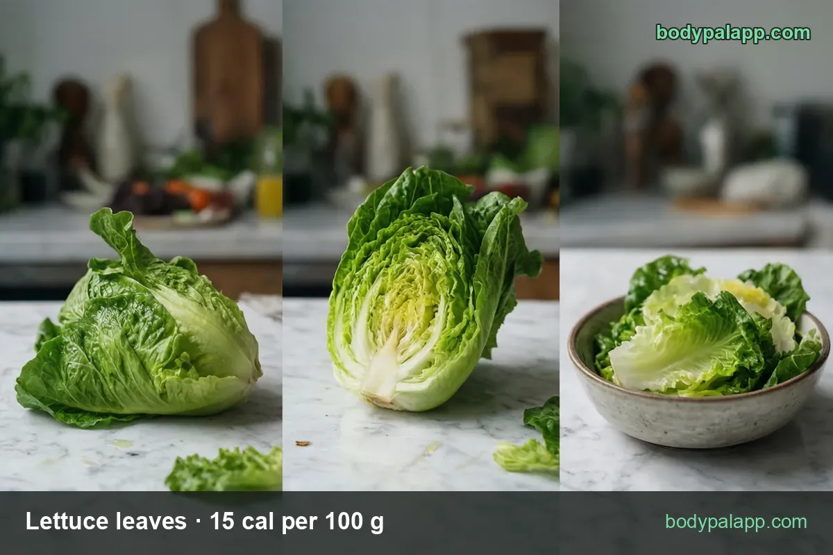 Three panels: a whole lettuce head, a halved head and a bowl of torn leaves, labeled 1 cup shredded 36 g and 1 head 360 g