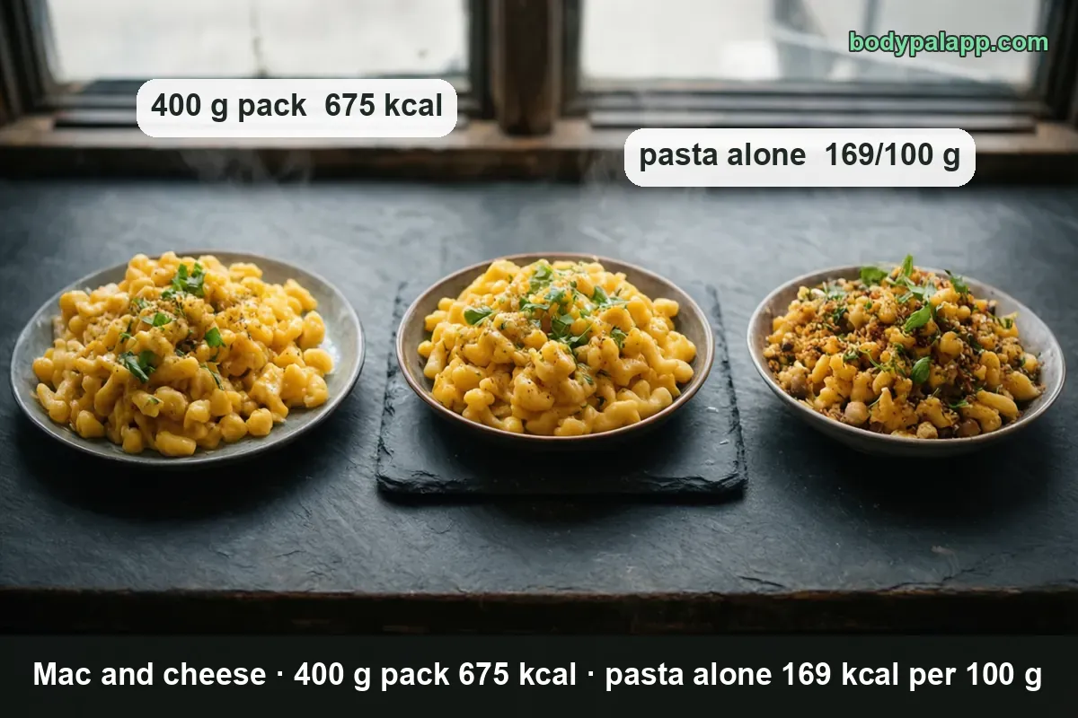 Mac and cheese compared with its ingredients - pasta, cheddar and packet cheese sauce